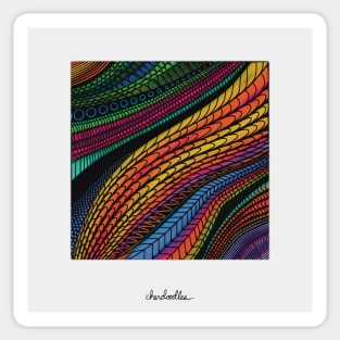 Go With the Colorful Flow Zentangle, Square Framed Digital Illustration, Rainbow Colors Sticker